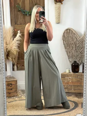 Khaki Wendle Relaxed Wide Leg Trousers