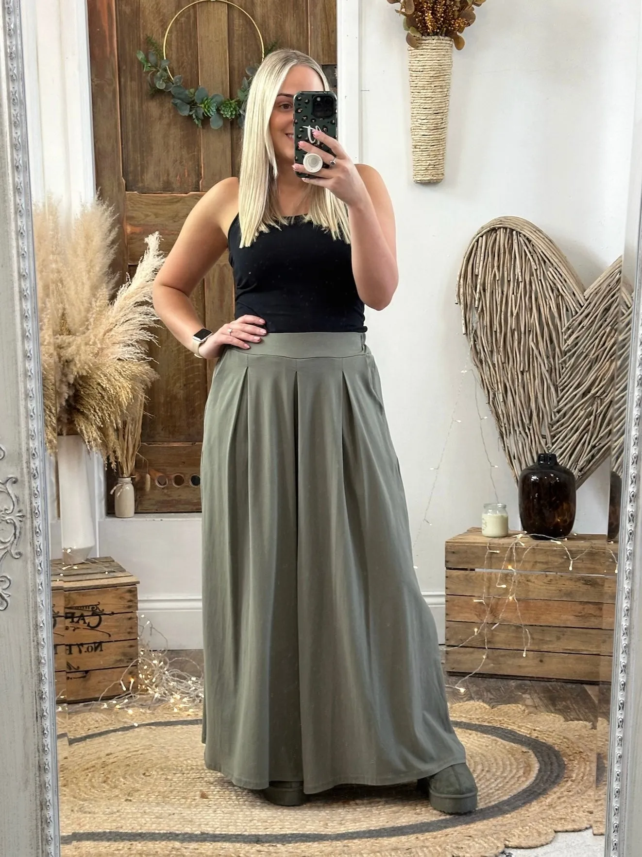 Khaki Wendle Relaxed Wide Leg Trousers