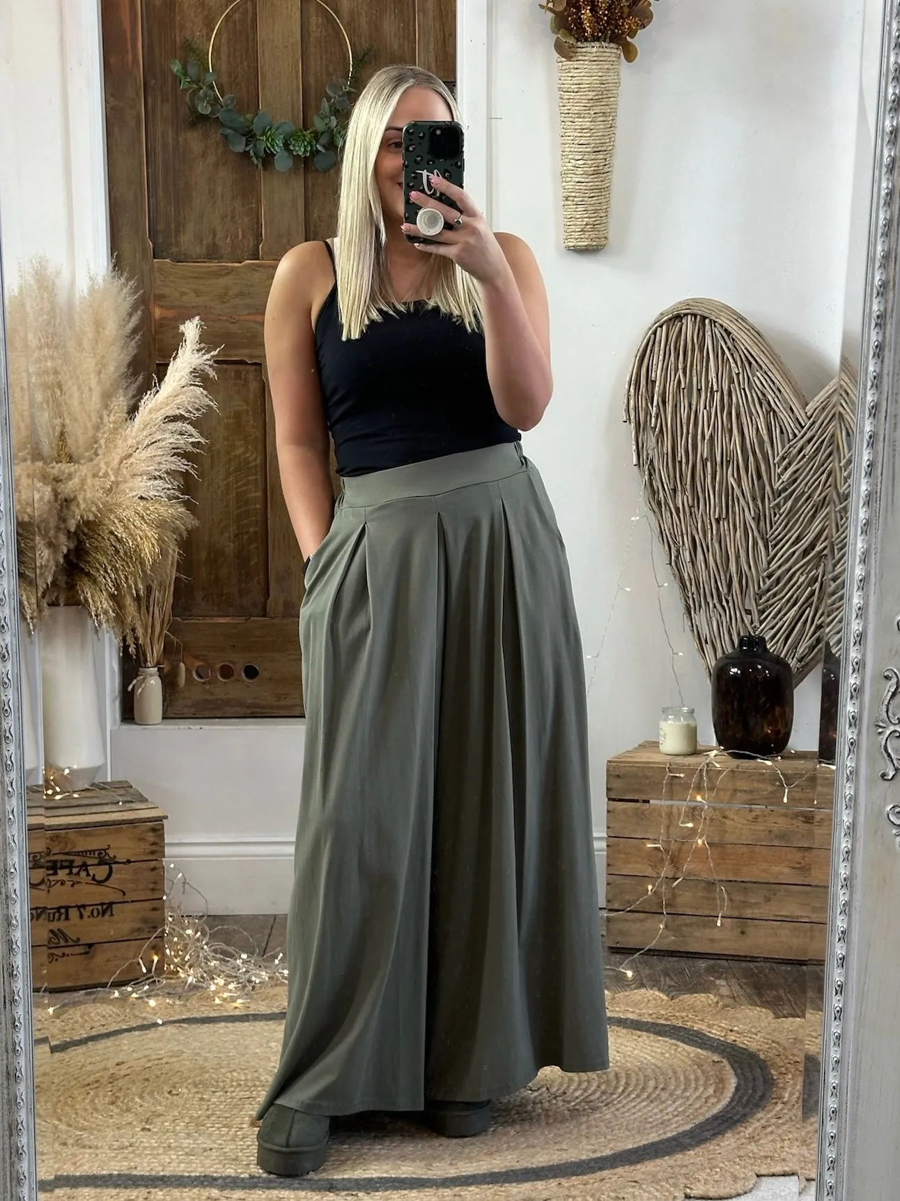 Khaki Wendle Relaxed Wide Leg Trousers