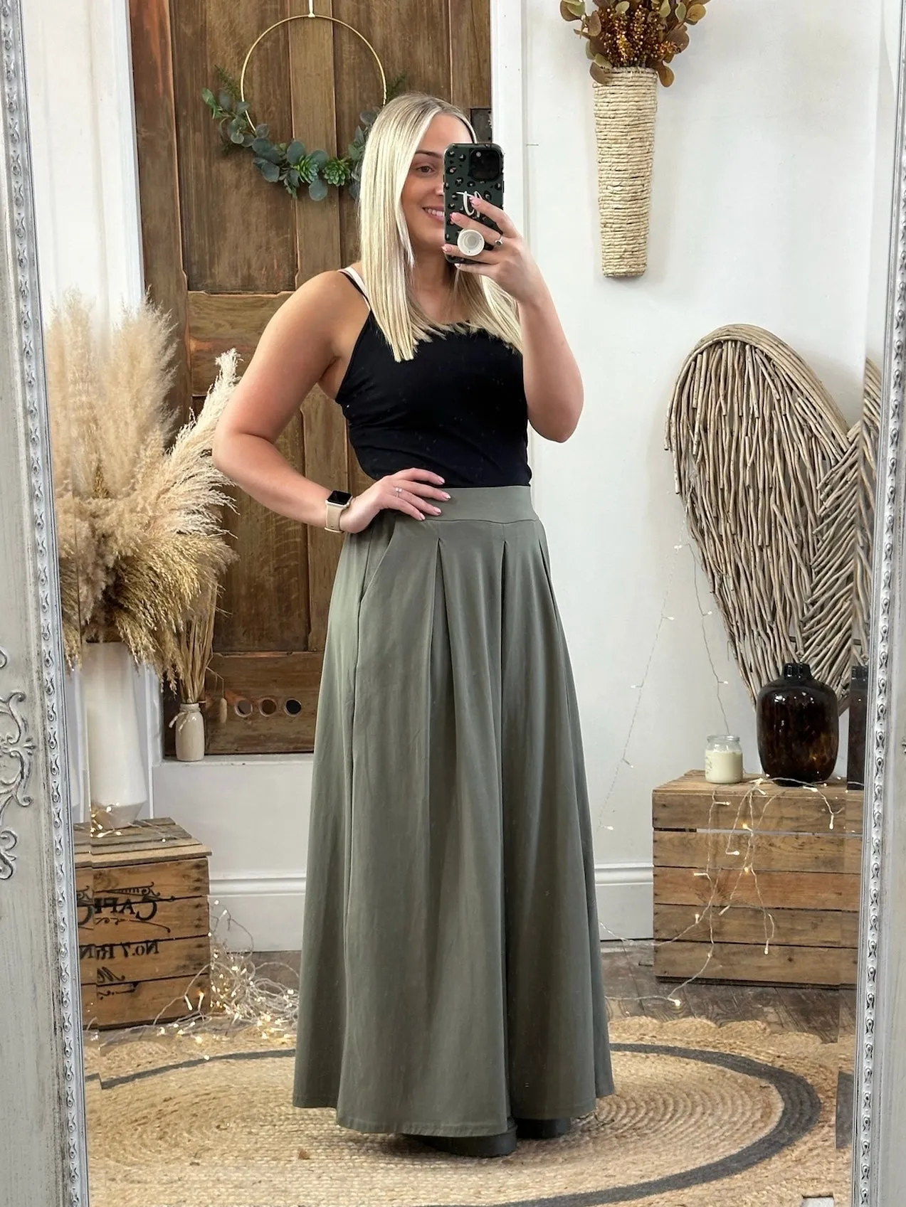 Khaki Wendle Relaxed Wide Leg Trousers