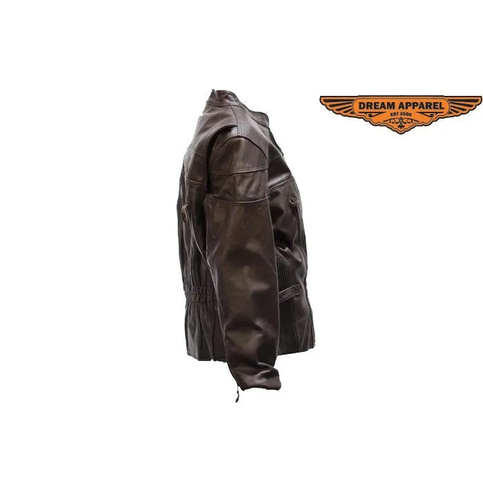 Ladies Retro Brown Cowhide Motorcycle Jacket Airvents & Zip Out Lining Hourglass Shape