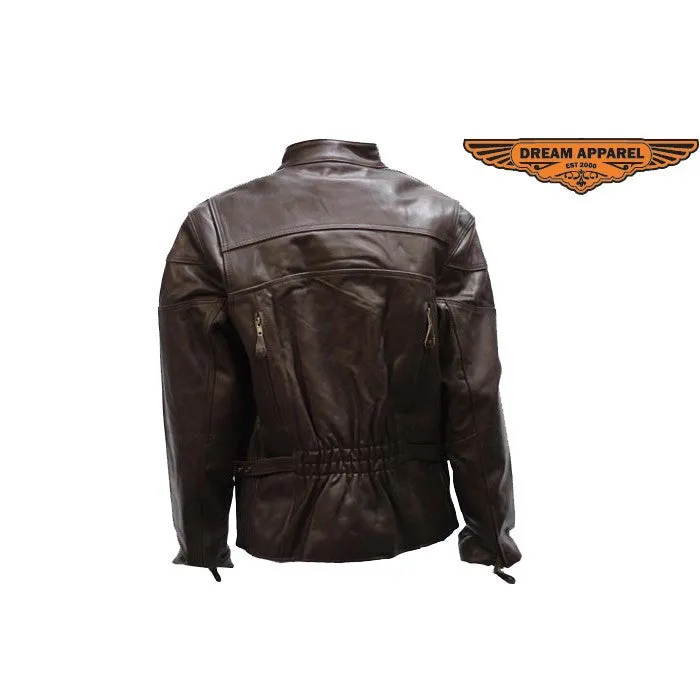 Ladies Retro Brown Cowhide Motorcycle Jacket Airvents & Zip Out Lining Hourglass Shape