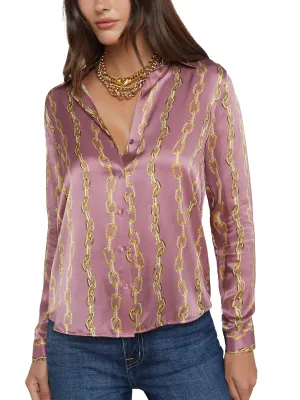 L'AGENCE Tyler Silk Blouse Mauve Rose Metallic Chain