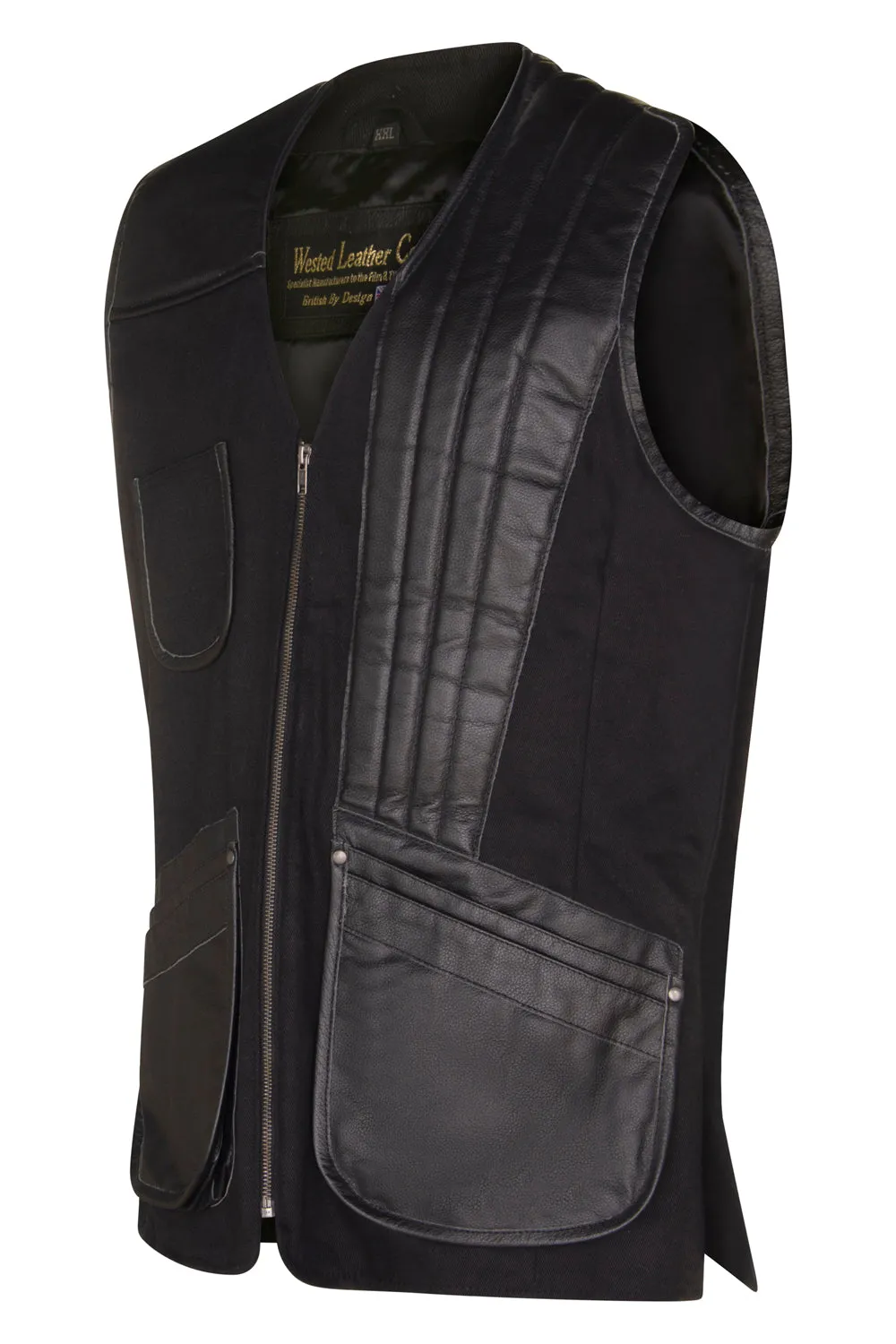 Left Handed Skeet/Shooting Vest in Black Hide With Cotton Aspects