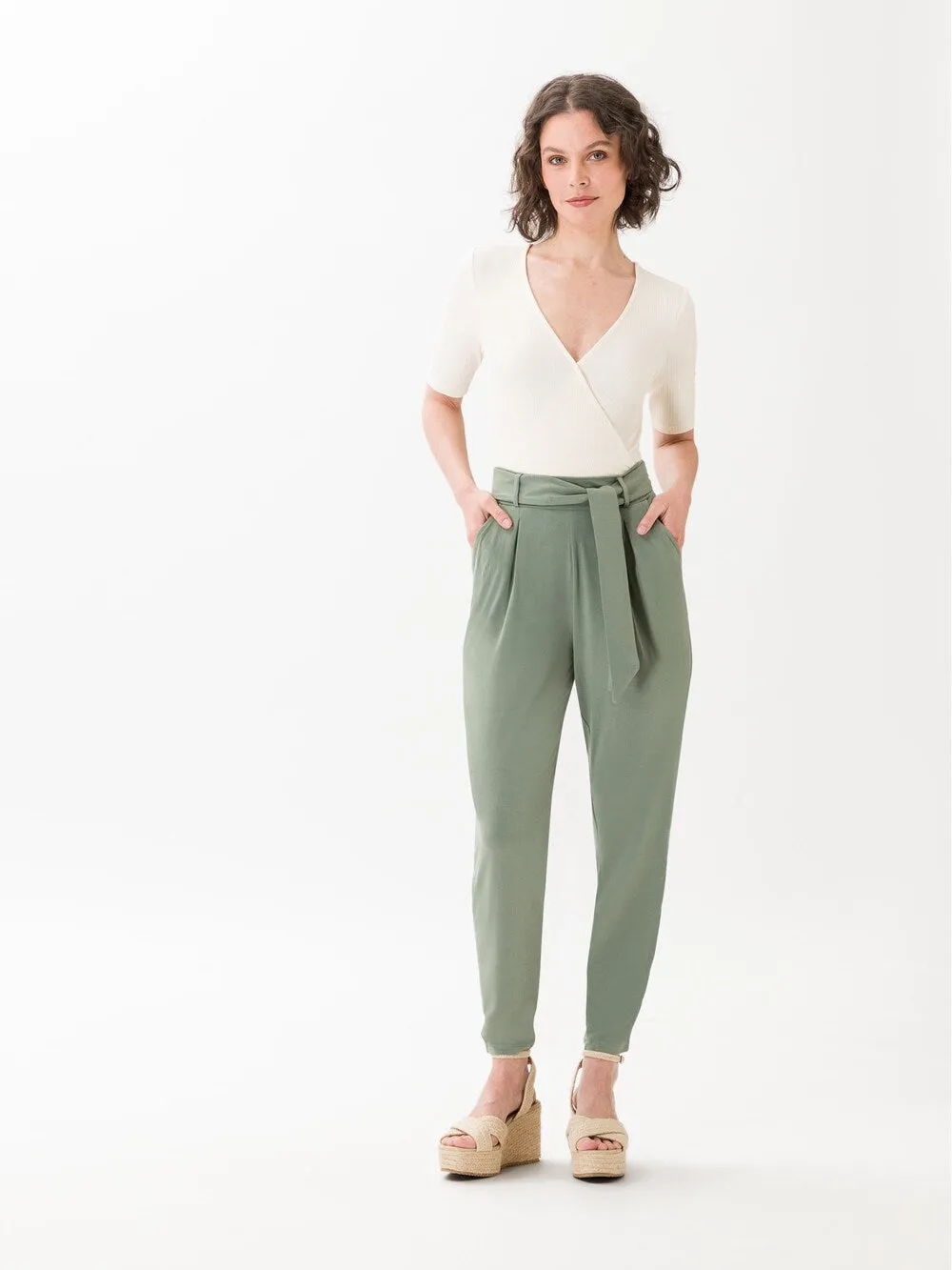 Les Lunes Jade Pleat Front Tapered Pants, Pastel Green