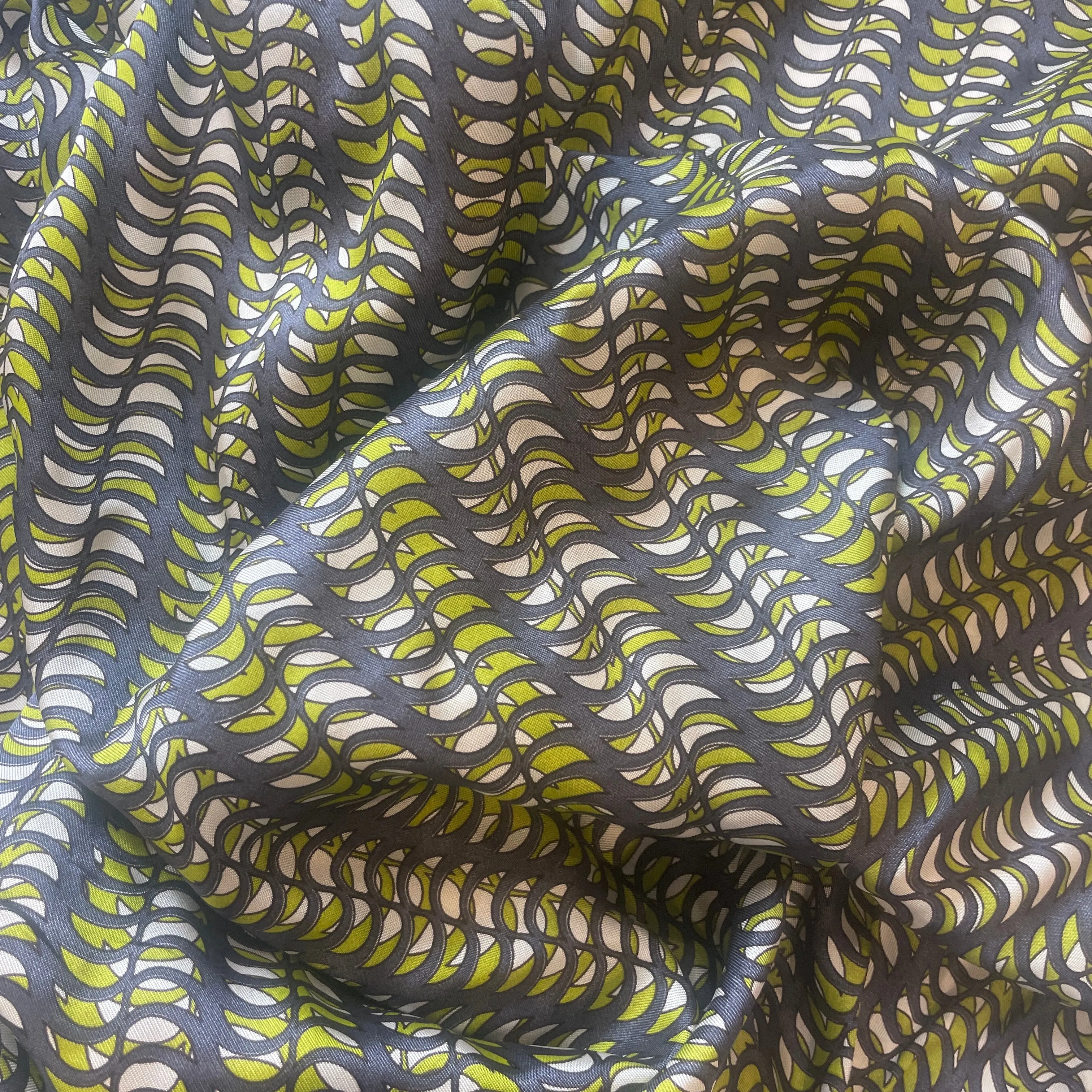 Lime crescent silk twill