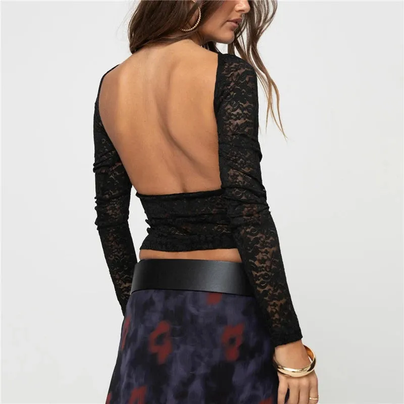 Liza Backless Long Sleeve Lace Top