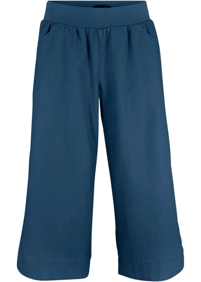 Loose linen trousers with a comfortable belt, 3/4 length Bpc Bonprix Collection, blue