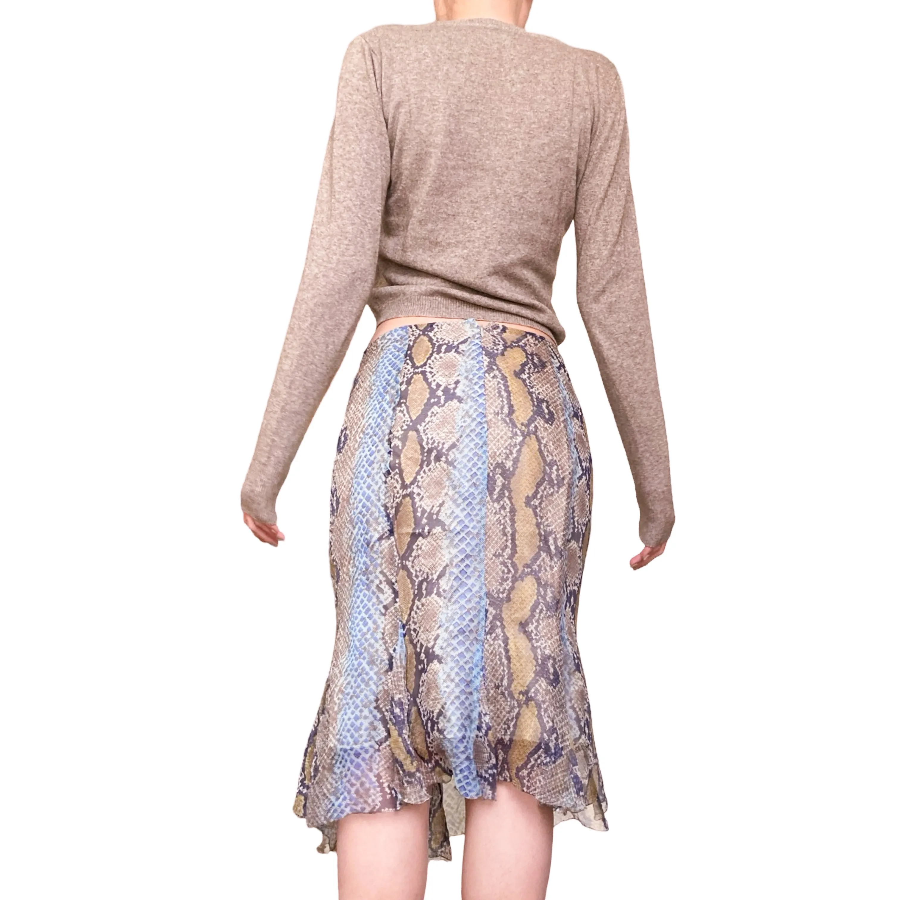 Luxury Italian designer 2000s snake print silk skirt