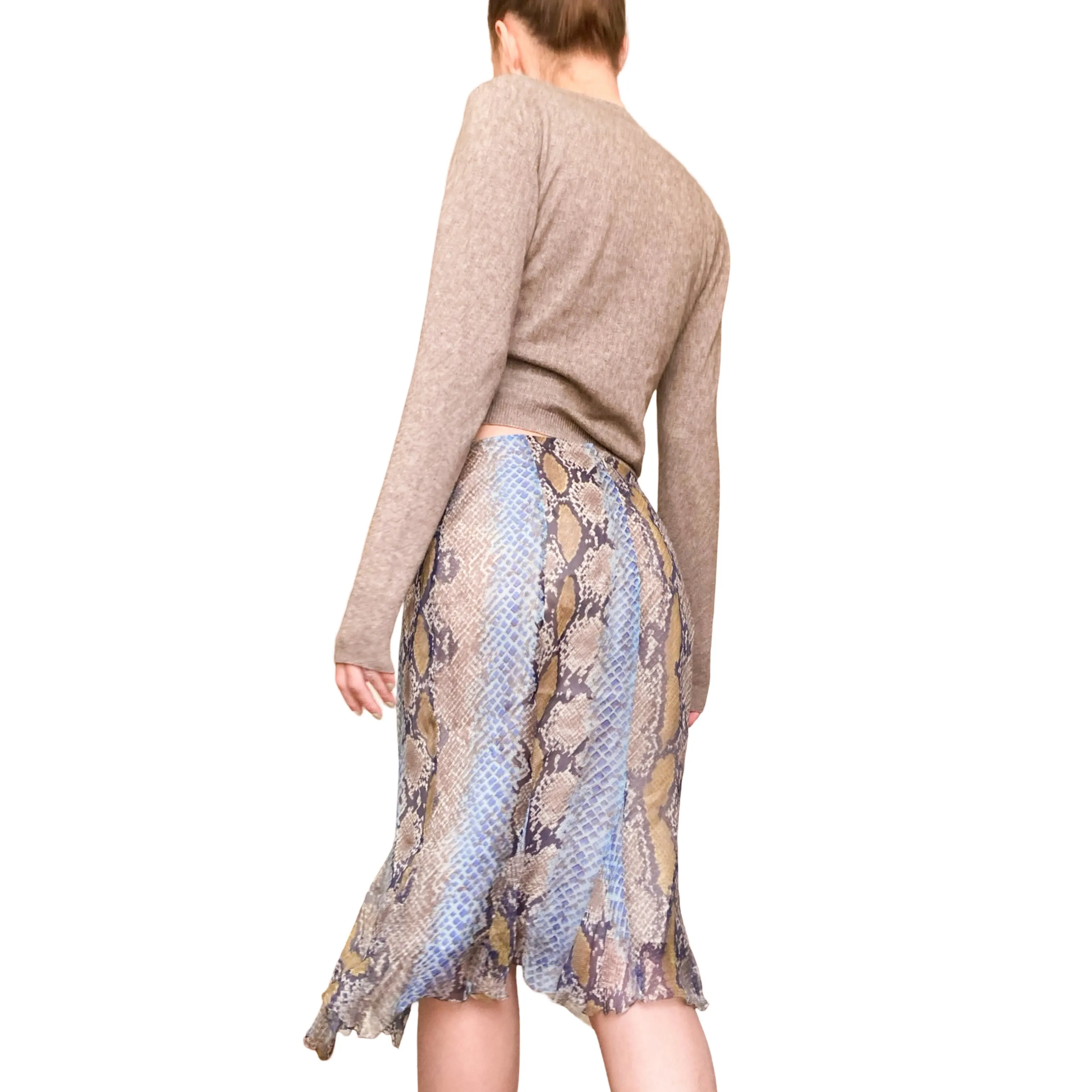 Luxury Italian designer 2000s snake print silk skirt