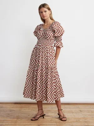 Margot Brown Wavy Checker Midi Dress