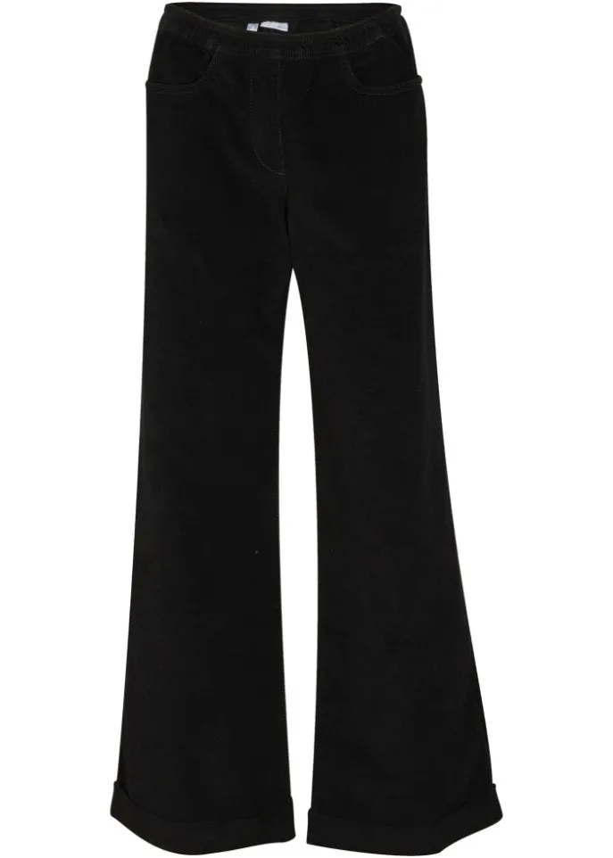 Marlene stretch wide leg trousers with corduroy belt with high waist Bpc Bonprix Collection black