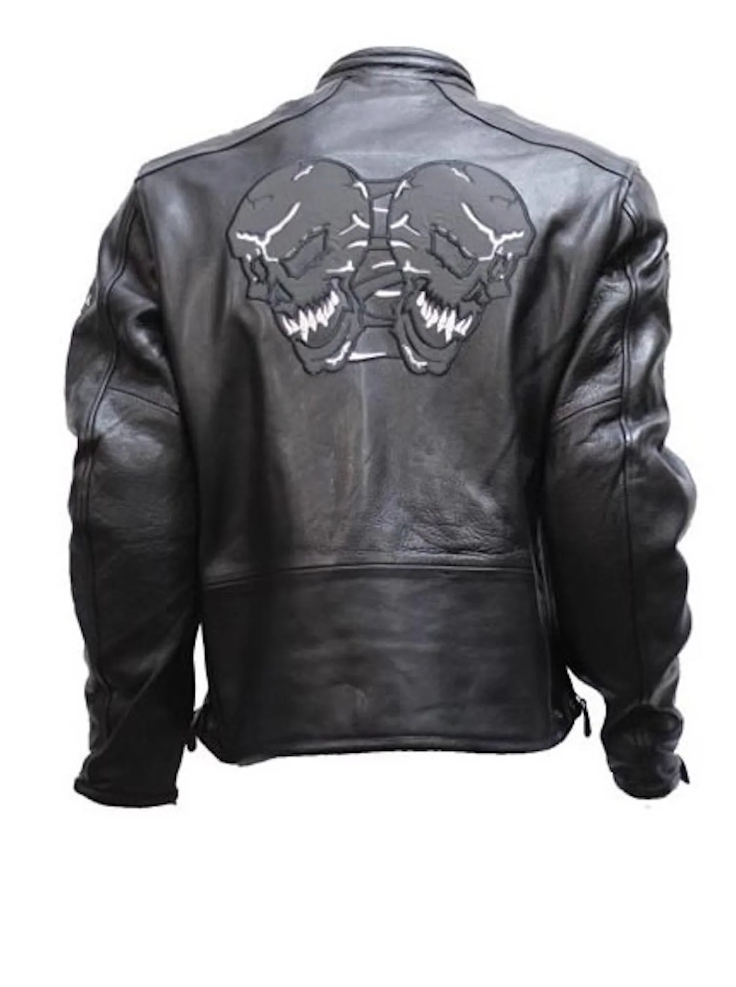 Mens Leather Reflective Skull Motorcycle Jacket