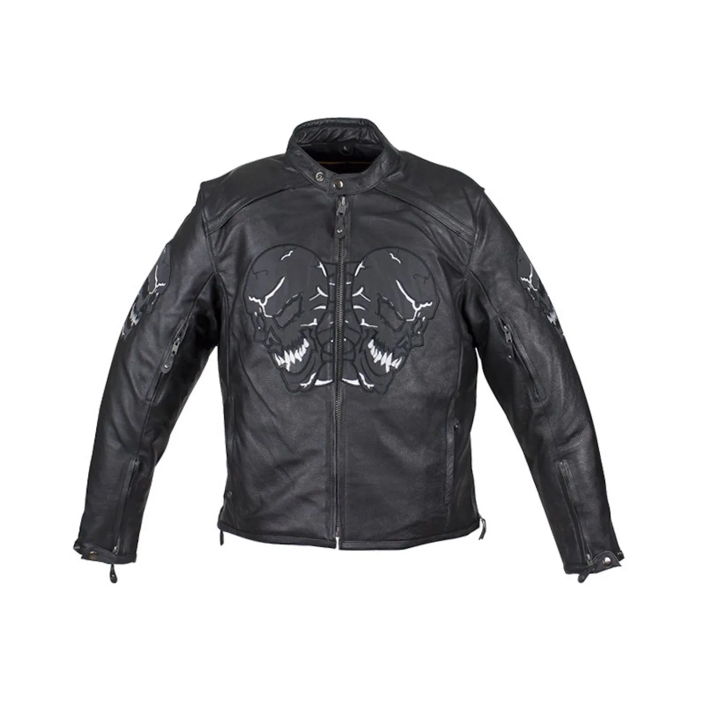 Mens Leather Reflective Skull Motorcycle Jacket