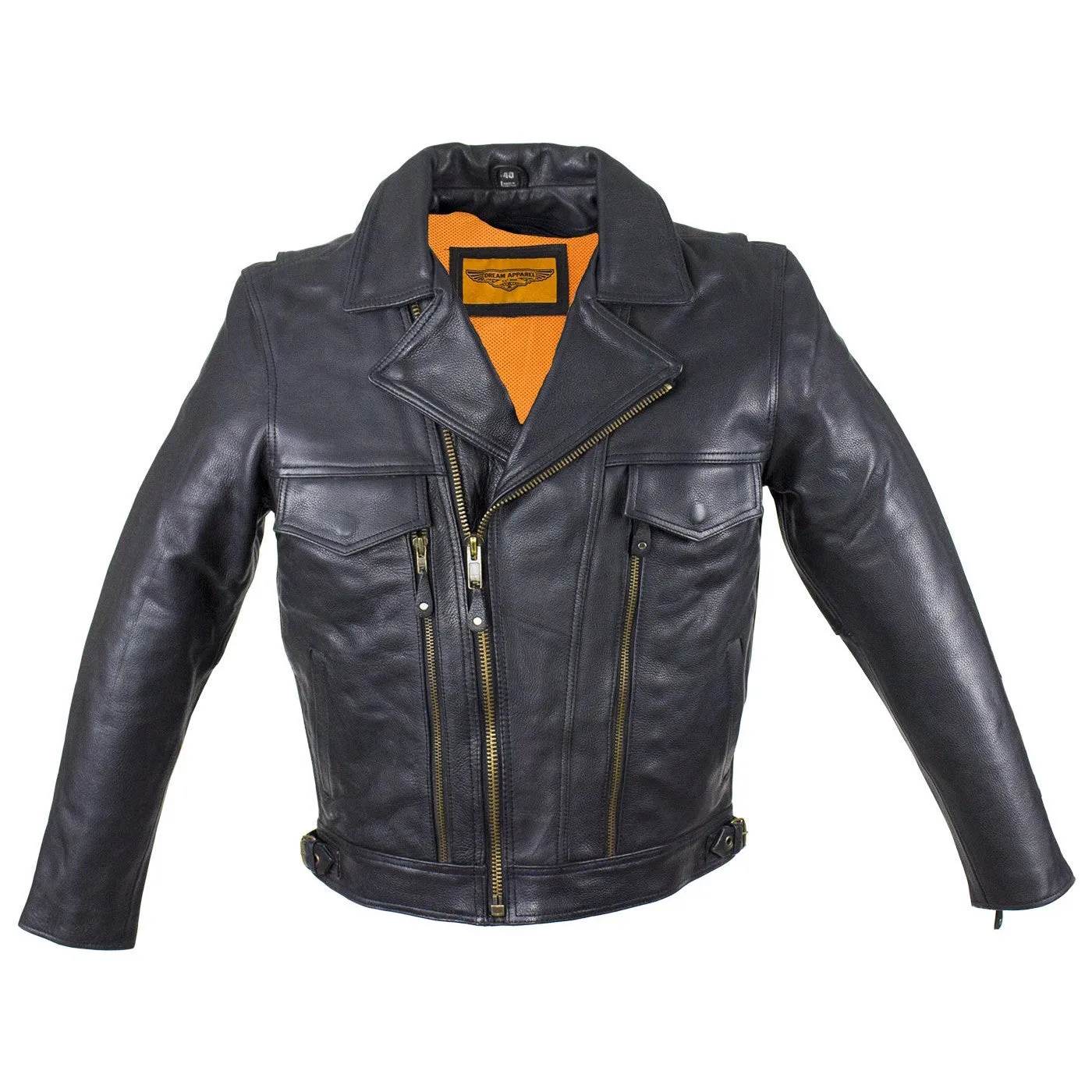 Mens Naked Leather Motorcycle Jacket With Large Front And Back Zippered Air Vents