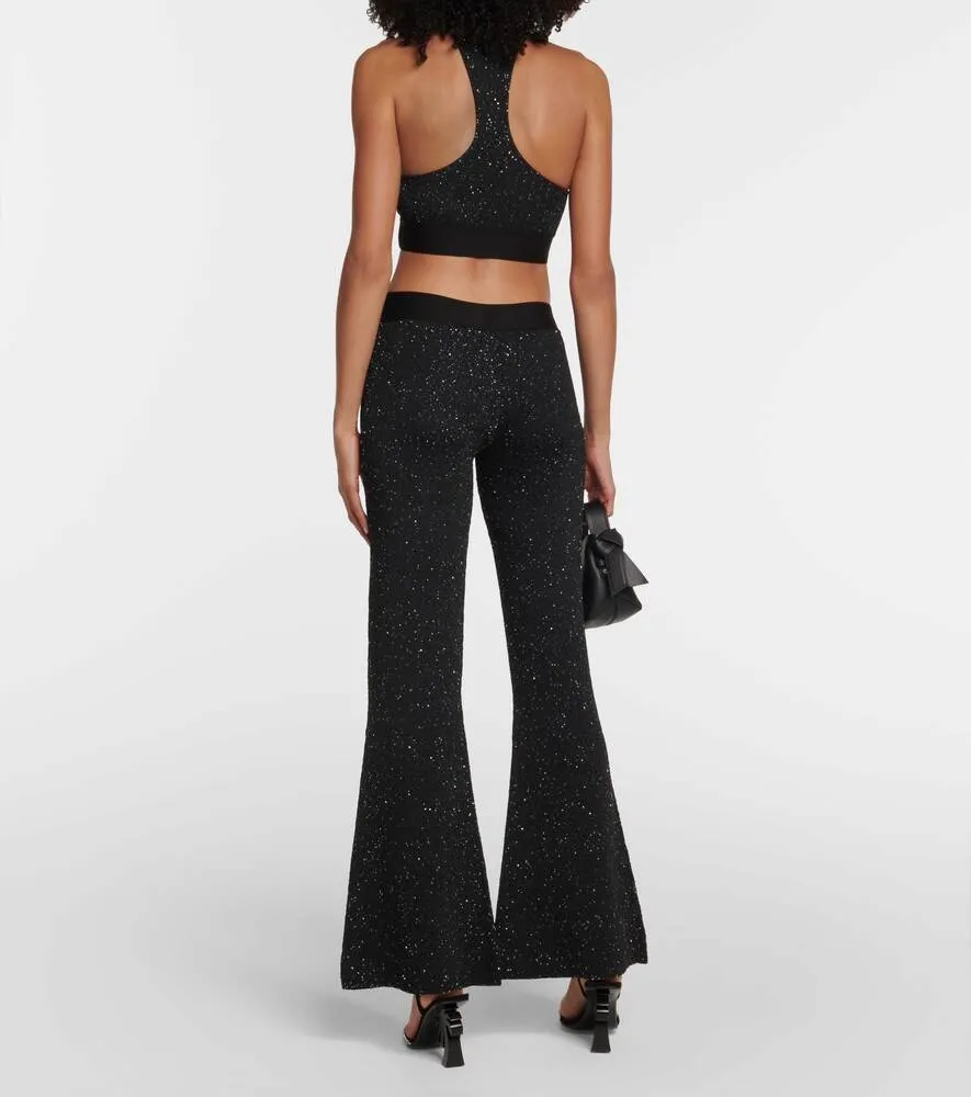 Mid-rise flared trousers with PALM ANGELS print, black