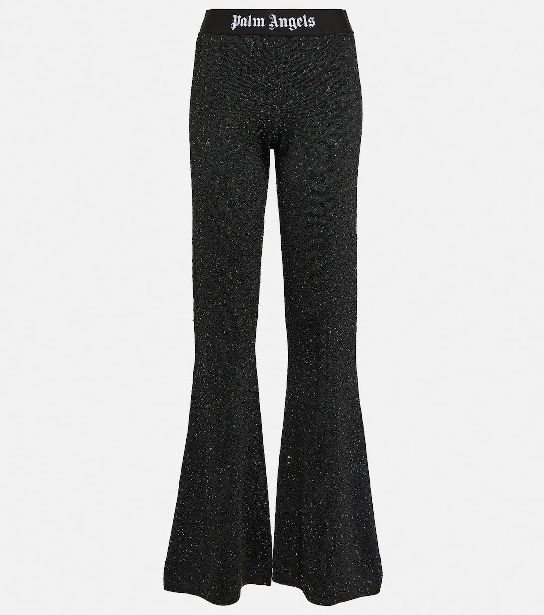 Mid-rise flared trousers with PALM ANGELS print, black