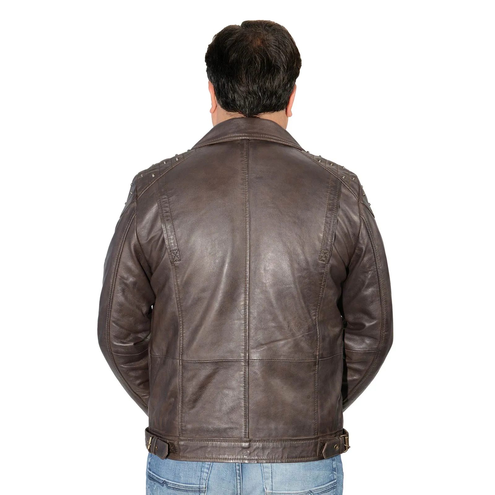 Milwaukee Leather SFM1825 Men's 'Studded' Brown Leather Motorcycle Style Jacket