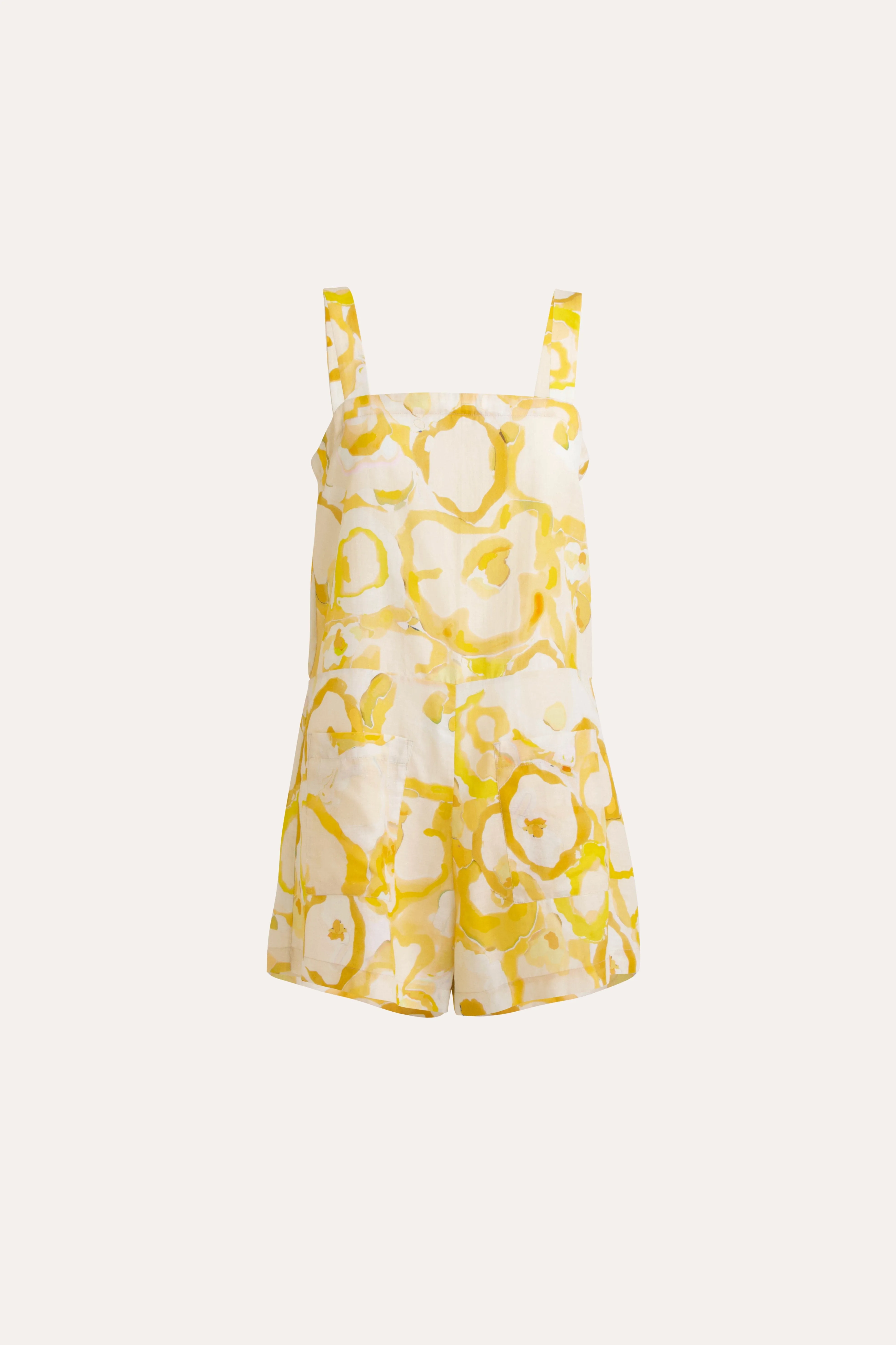 Miriam Yellow Print Cotton-Linen Playsuit