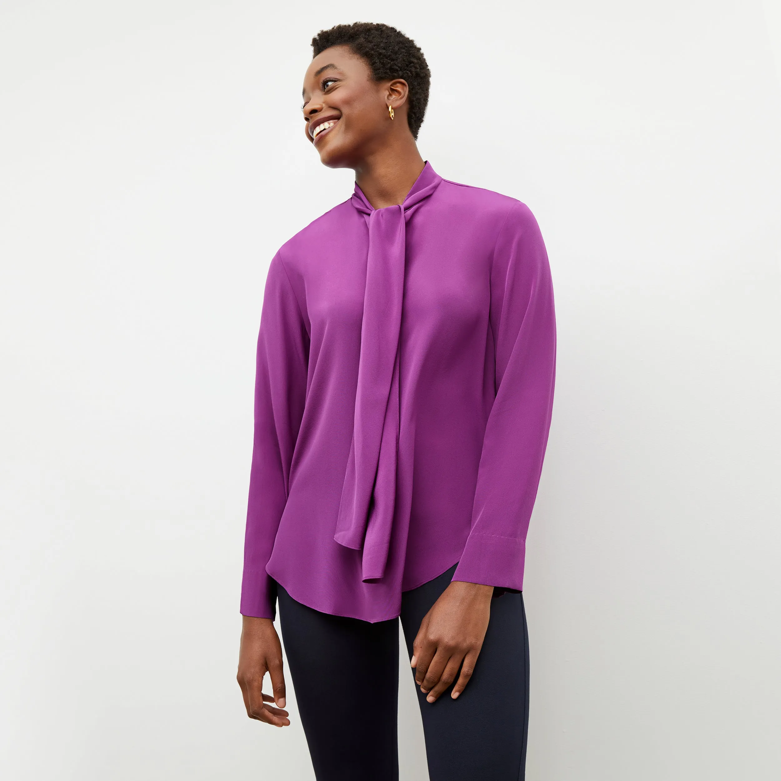 M.M. LAFLEUR - Darcy Top - Washable Silk :: Purple Jasper