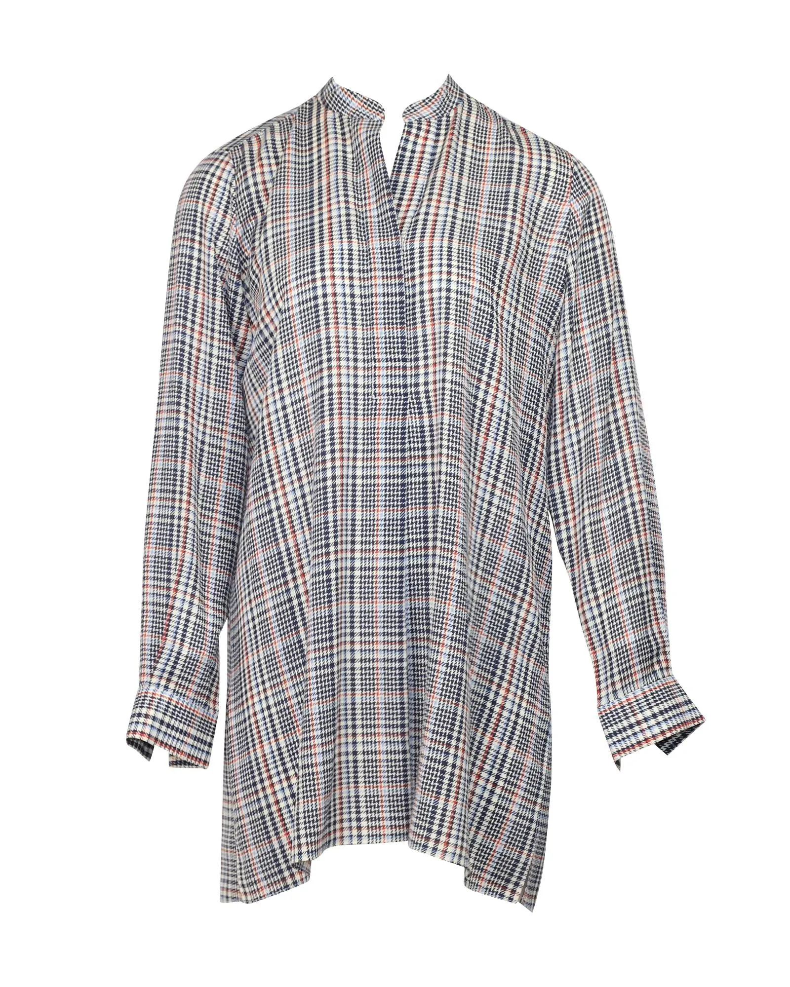 Multicolor Plaid Silk Long-Sleeve Shirt Dress by Joseph