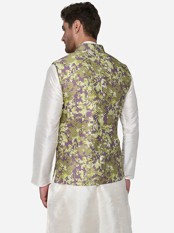 Olive Green & Purple Bandhgala Jacket | Siddhesh Chauhan