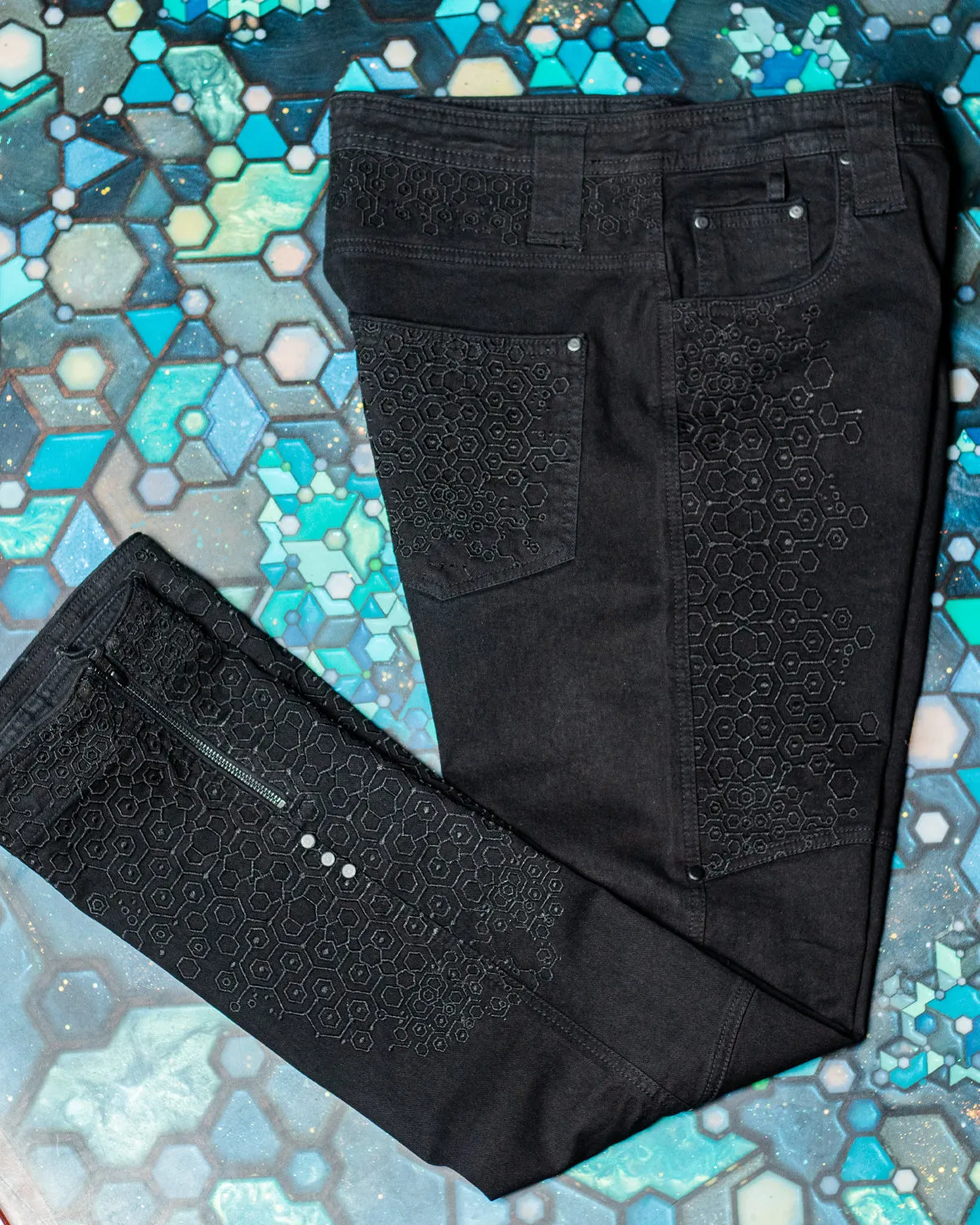 Pants Men / Stretchy Denim Digital Embroidery - Black KAMBOZII