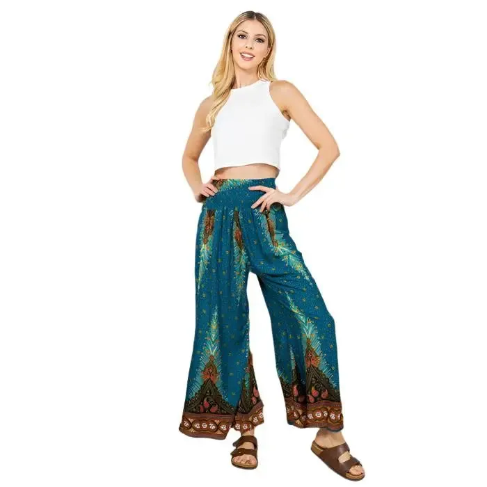 Peacock Flowy Wide Leg Pants