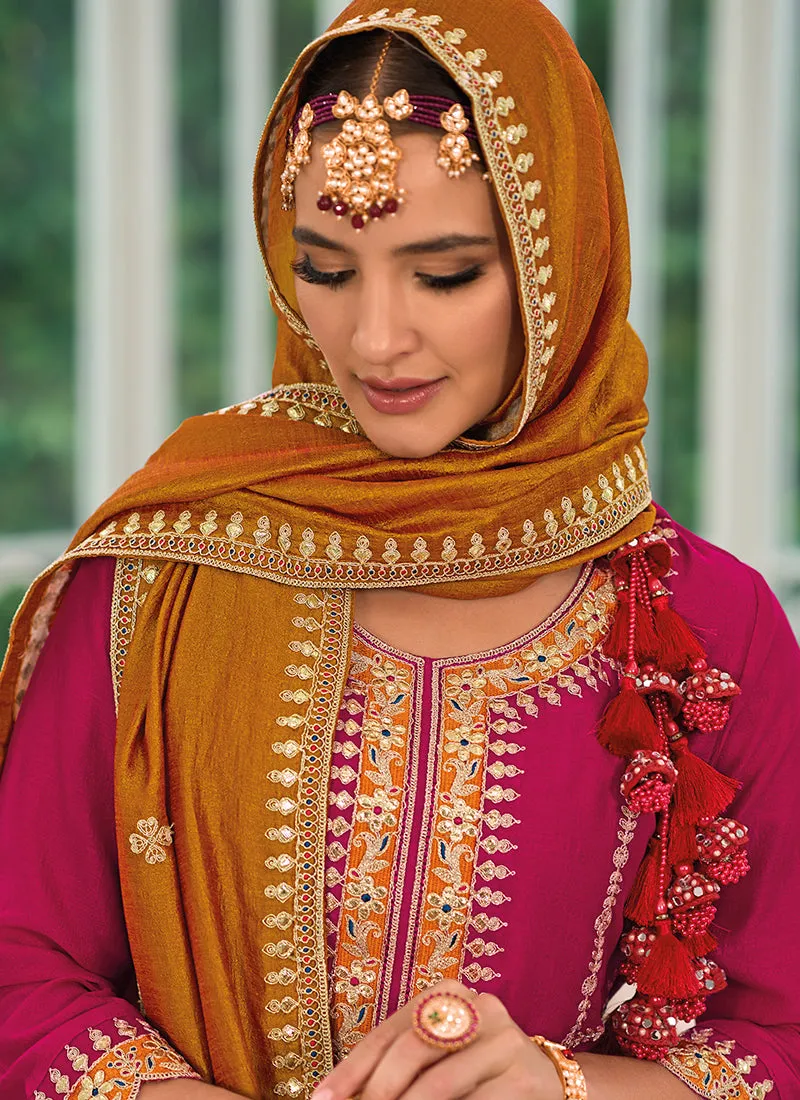 Pink And Yellow Embroidery Traditional Salwar Kameez