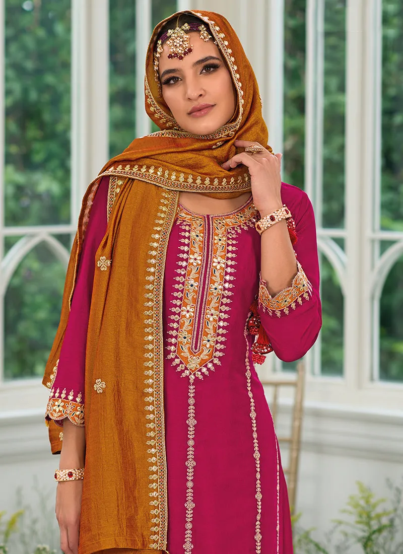 Pink And Yellow Embroidery Traditional Salwar Kameez