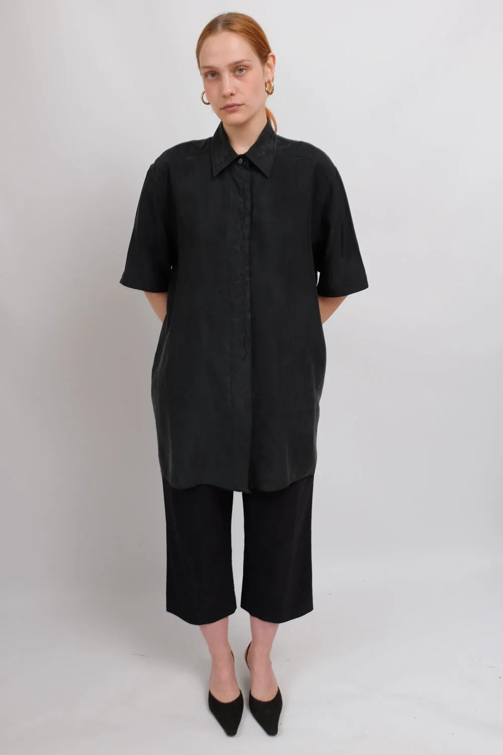 PURE SILK BLACK SHORT ARM SHIRT