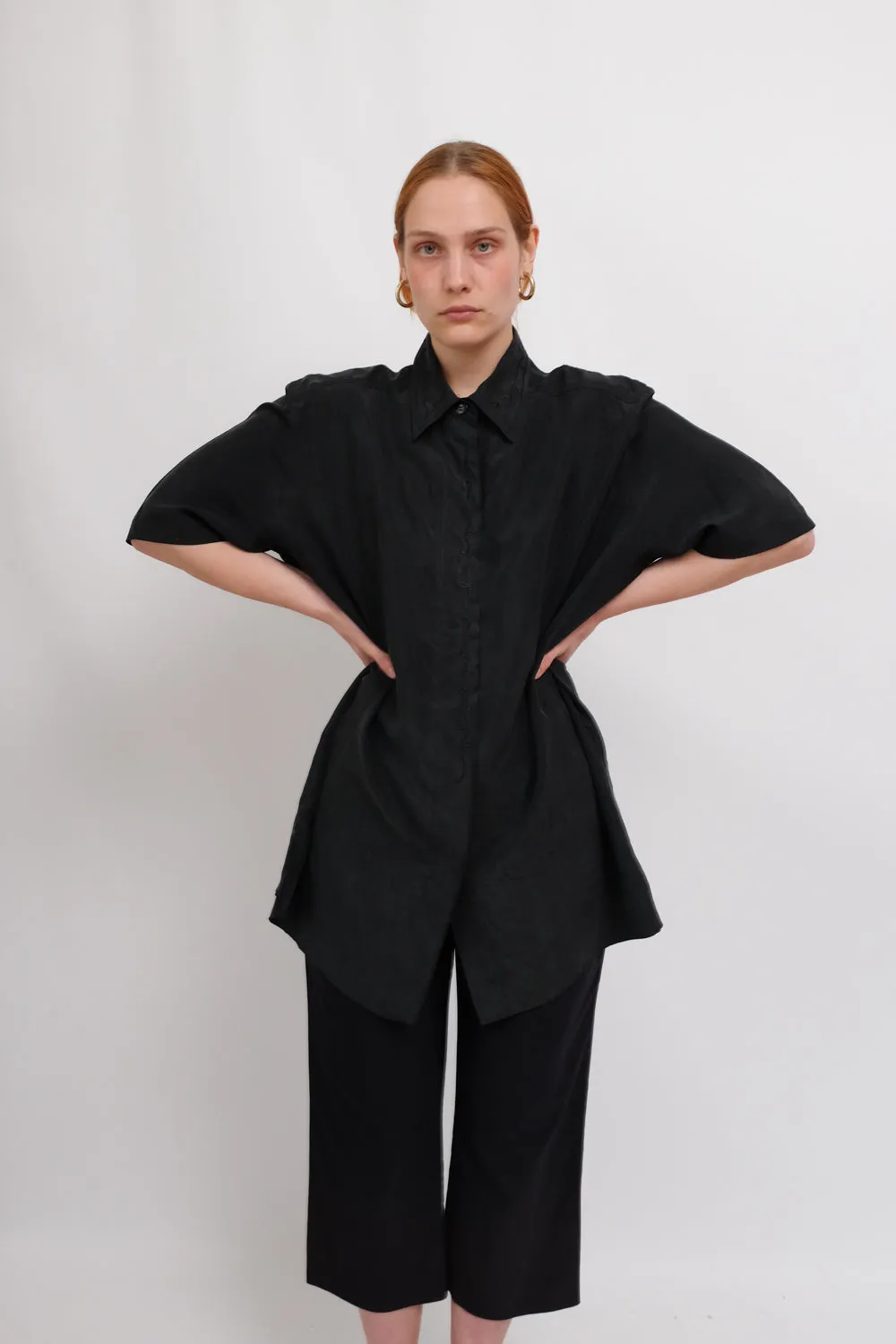 PURE SILK BLACK SHORT ARM SHIRT