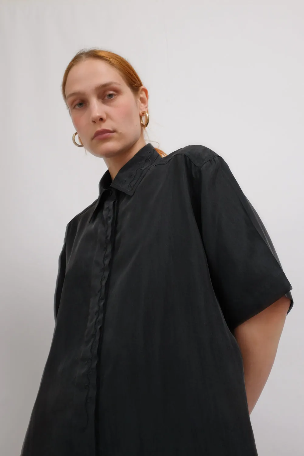 PURE SILK BLACK SHORT ARM SHIRT