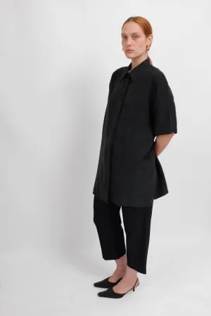 PURE SILK BLACK SHORT ARM SHIRT