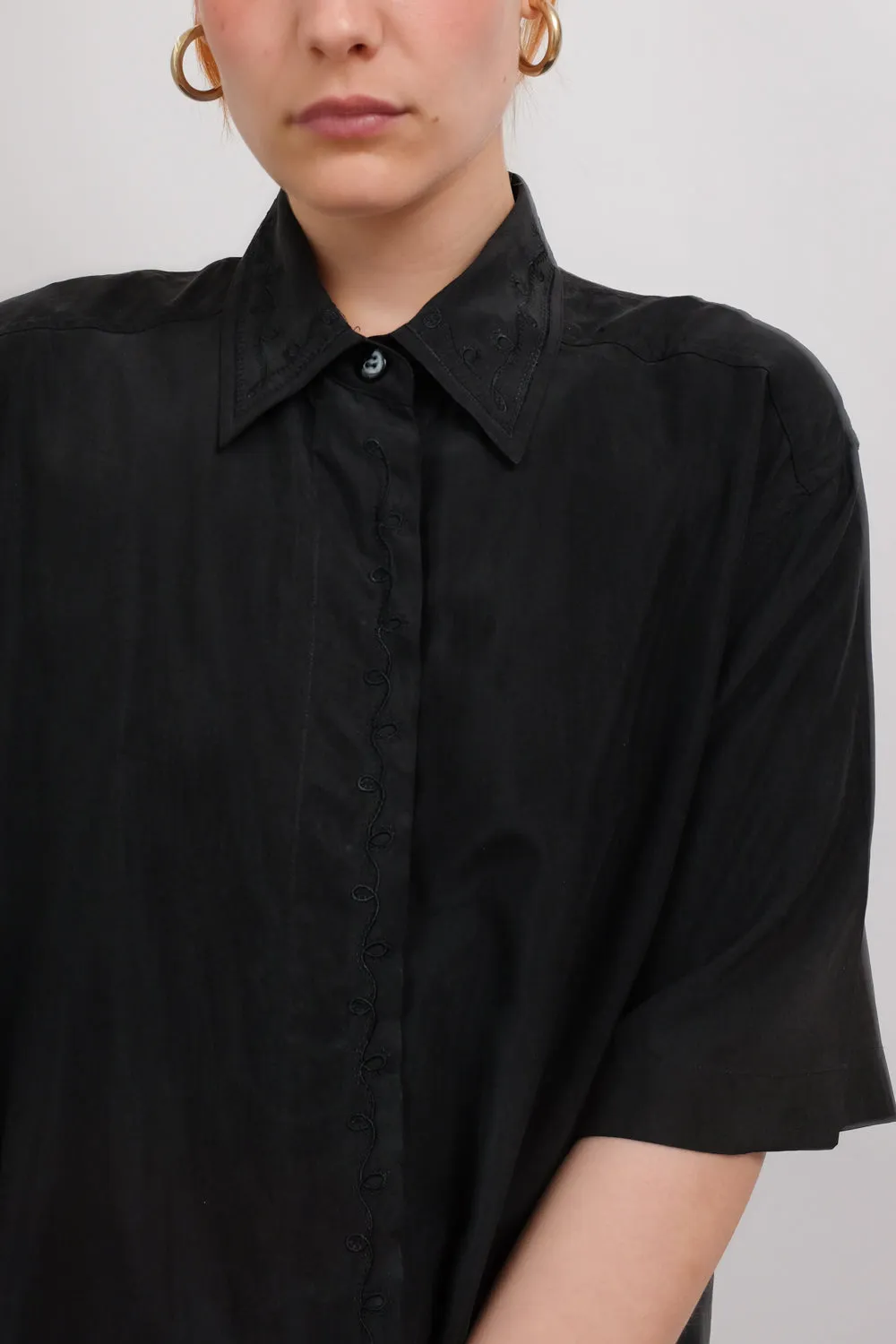 PURE SILK BLACK SHORT ARM SHIRT