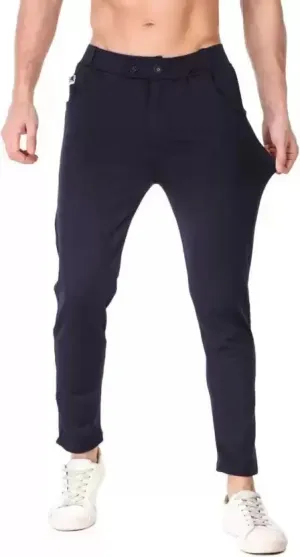 Regular Fit Men Dark Blue Lycra Blend Trousers