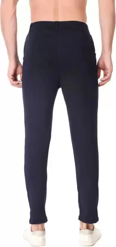 Regular Fit Men Dark Blue Lycra Blend Trousers