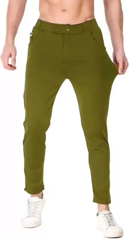 Regular Fit Men Dark Yellow Lycra Blend Trousers