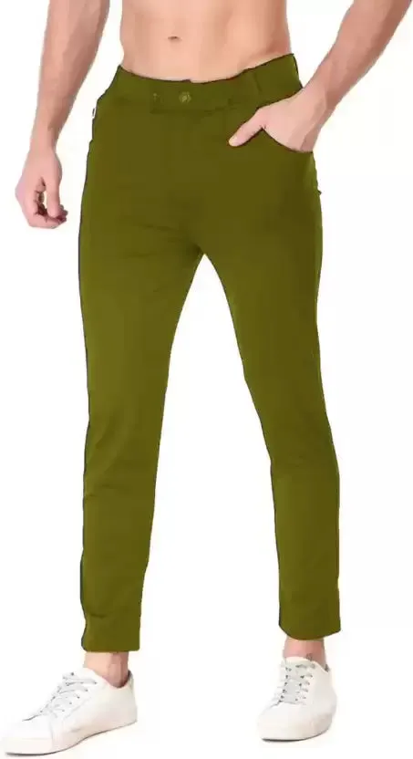 Regular Fit Men Dark Yellow Lycra Blend Trousers