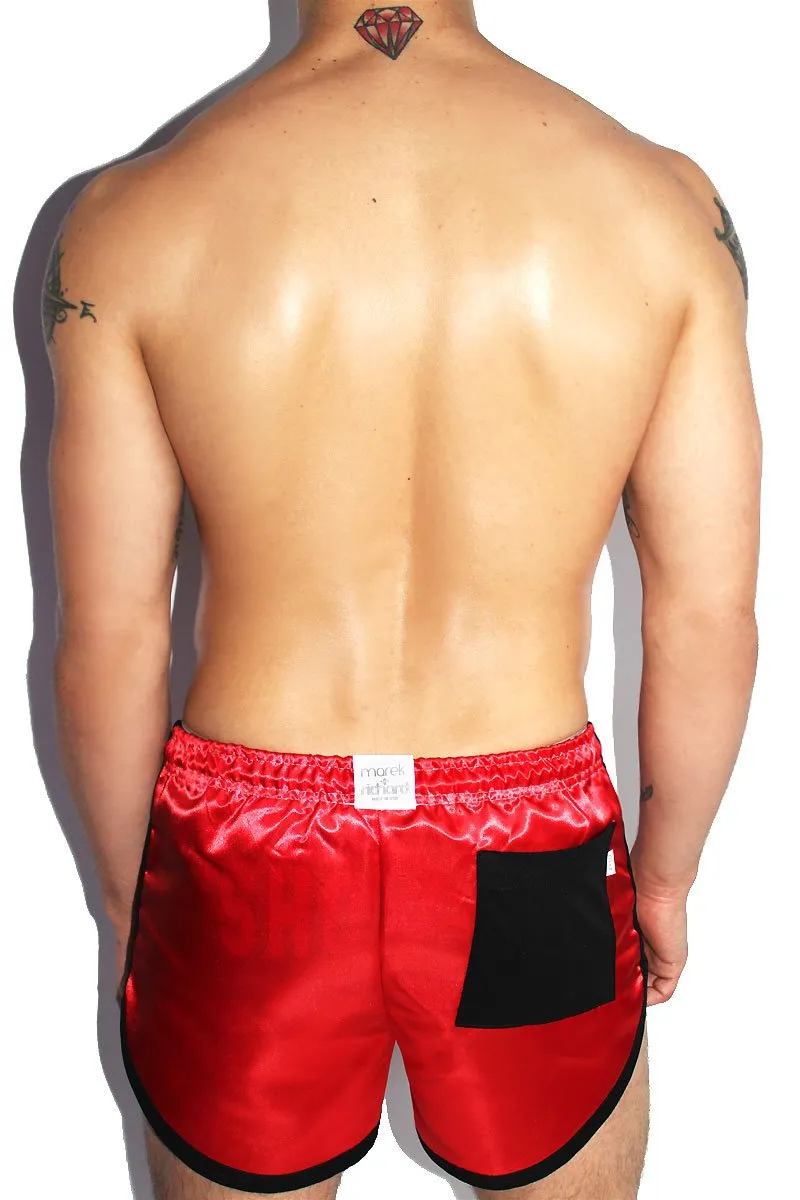 Satin Running Shorts-Red