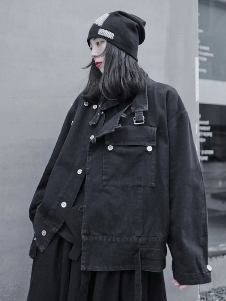 Steampunk Oversized Black Denim Jacket | Millennials