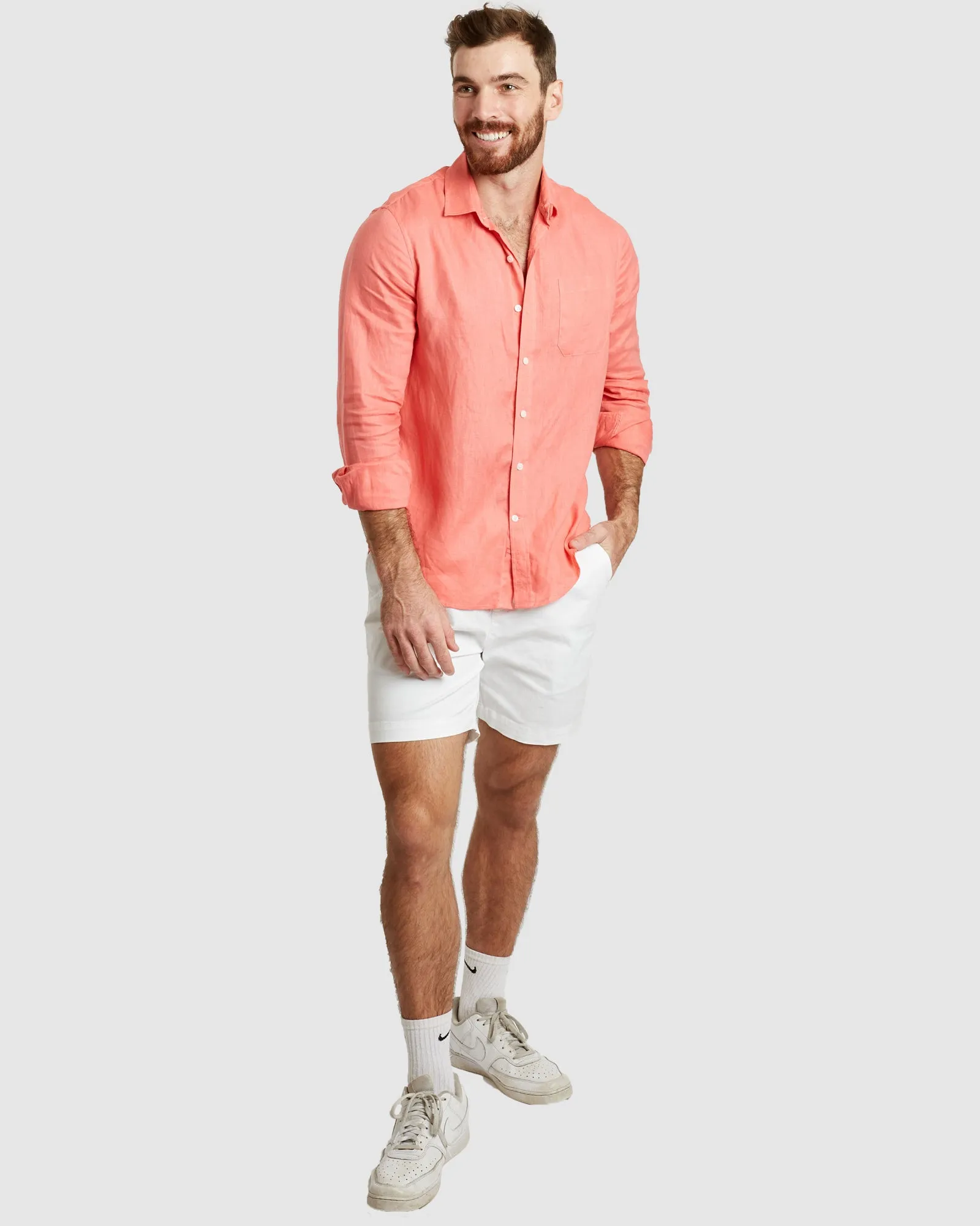 Tulum-Casual Coral Linen Shirt Long Sleeve