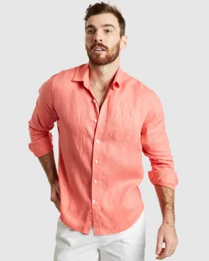 Tulum-Casual Coral Linen Shirt Long Sleeve