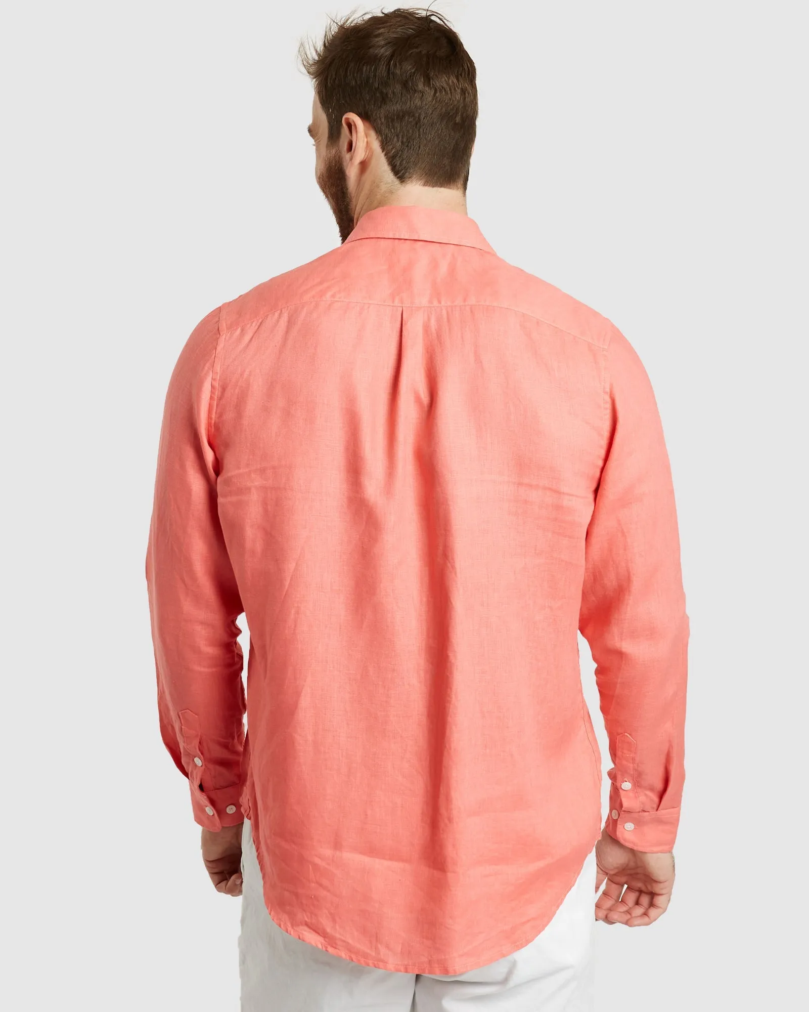 Tulum-Casual Coral Linen Shirt Long Sleeve