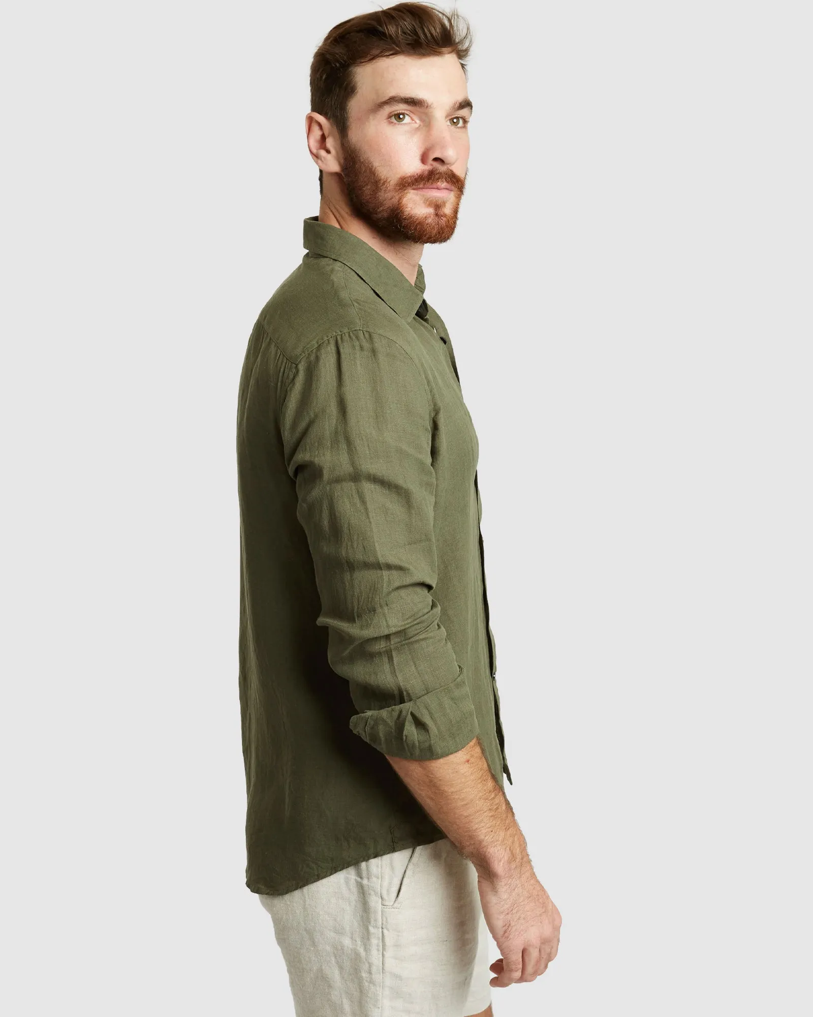 Tulum-Casual Green Linen Shirt Long Sleeve