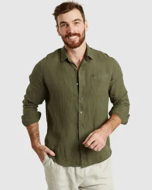 Tulum-Casual Green Linen Shirt Long Sleeve