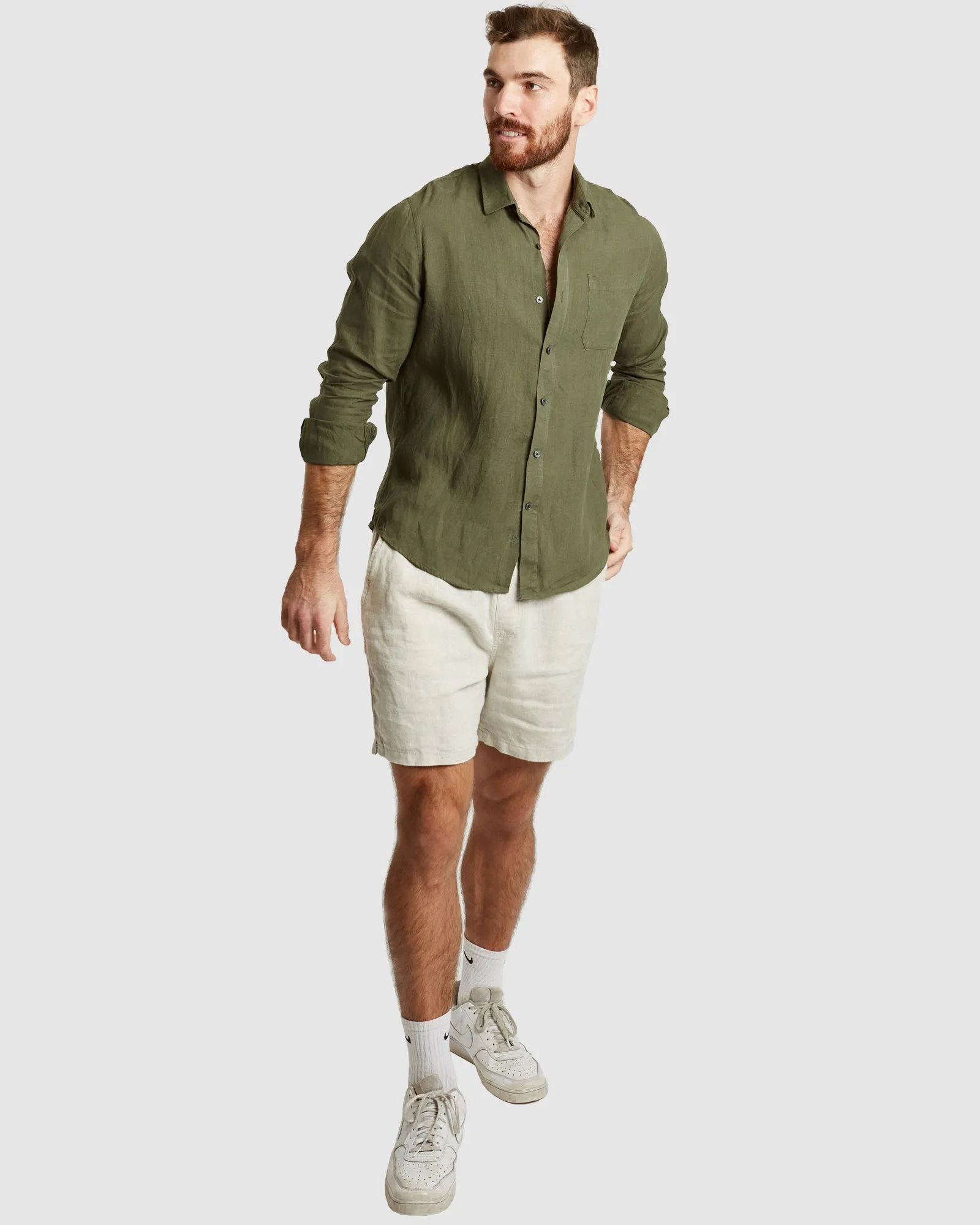 Tulum-Casual Green Linen Shirt Long Sleeve