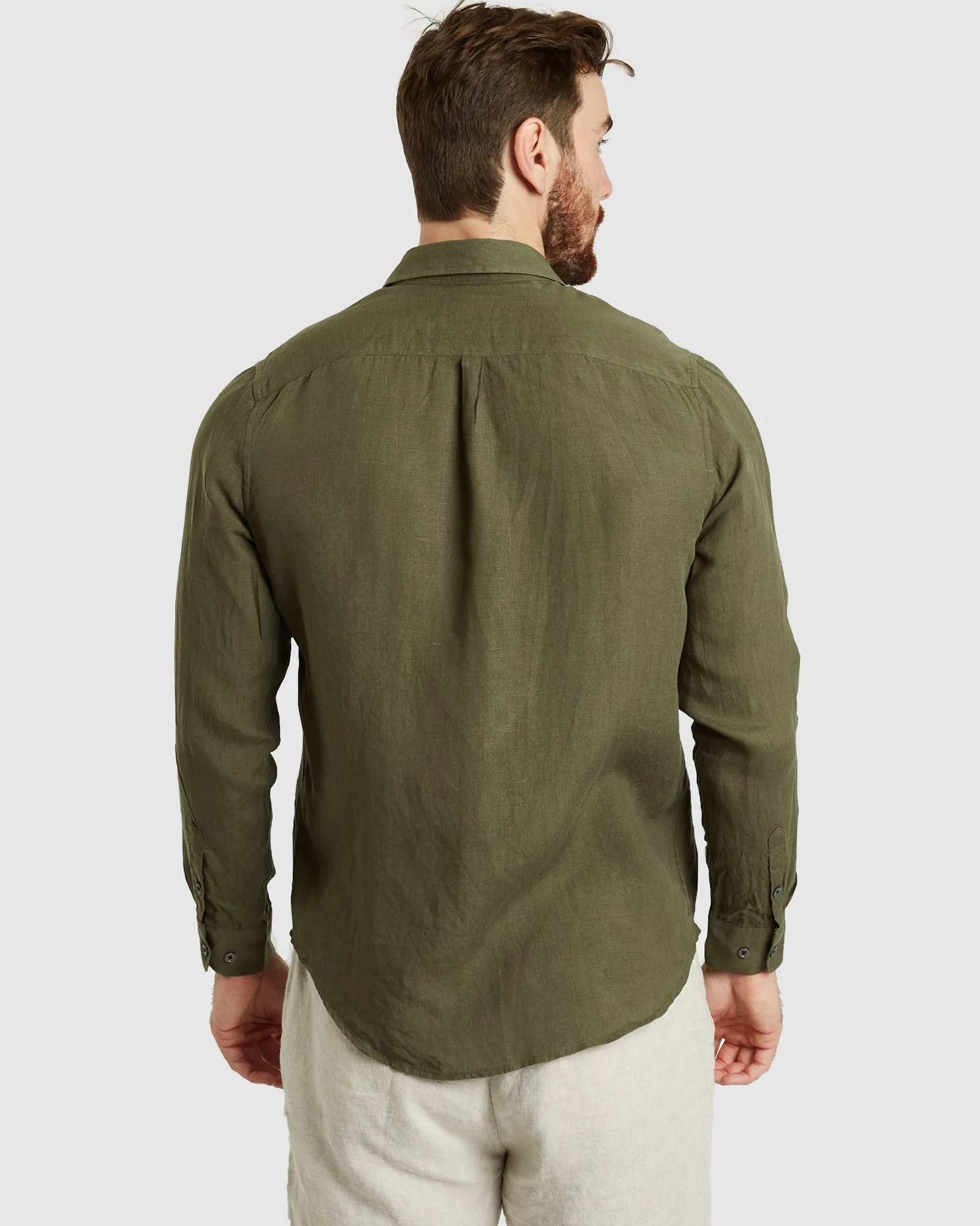 Tulum-Casual Green Linen Shirt Long Sleeve