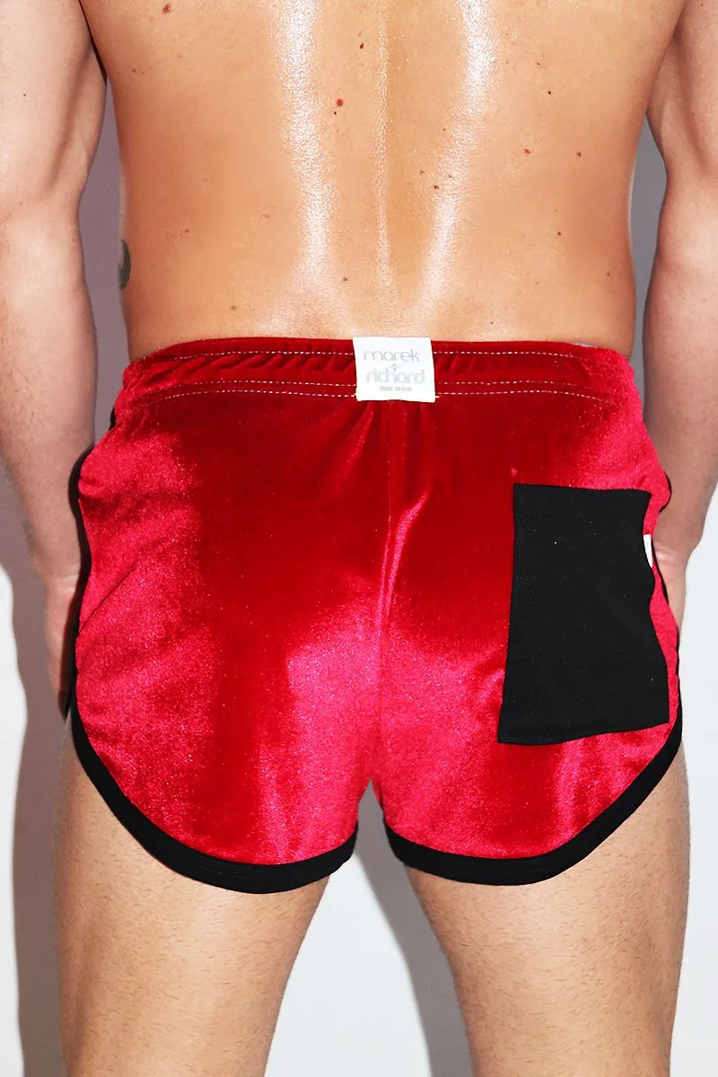 Velvet Running Shorts- Red