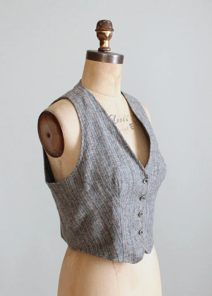 Vintage 1970s Tweed Striped Vest